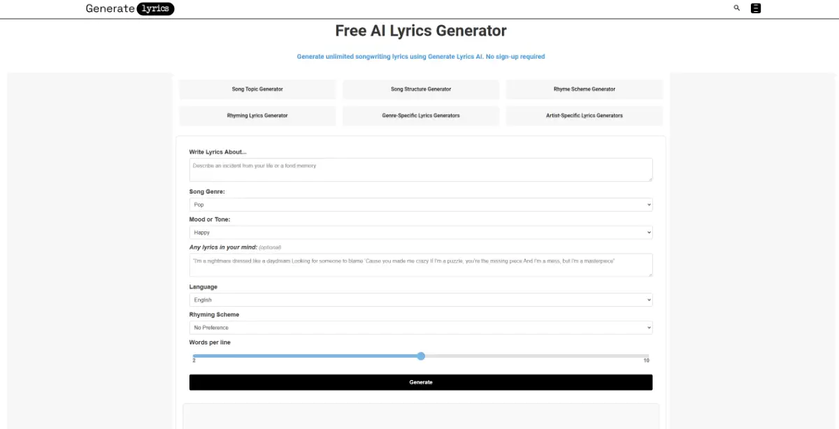GenerateLyrics product image